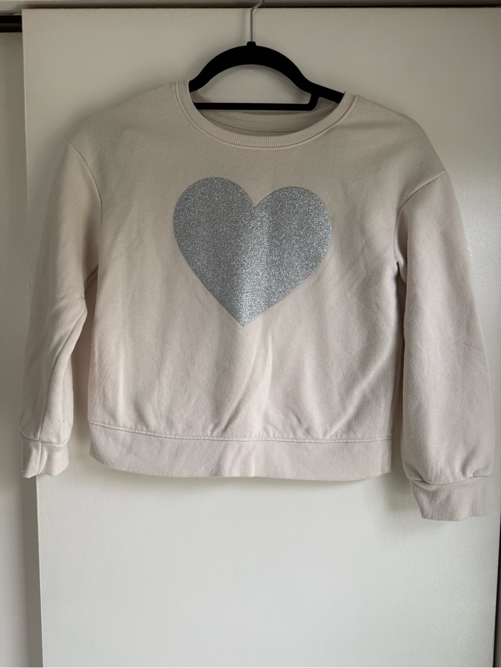 Cat & Jack Cream Crewneck with Silver Glitter Heart